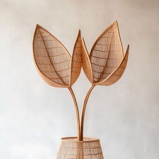 Simple style living room dining table decoration, ironwork leaf real vase decoration, hand-woven creative rattan vase