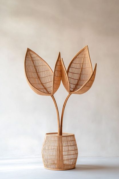 Simple style living room dining table decoration, ironwork leaf real vase decoration, hand-woven creative rattan vase
