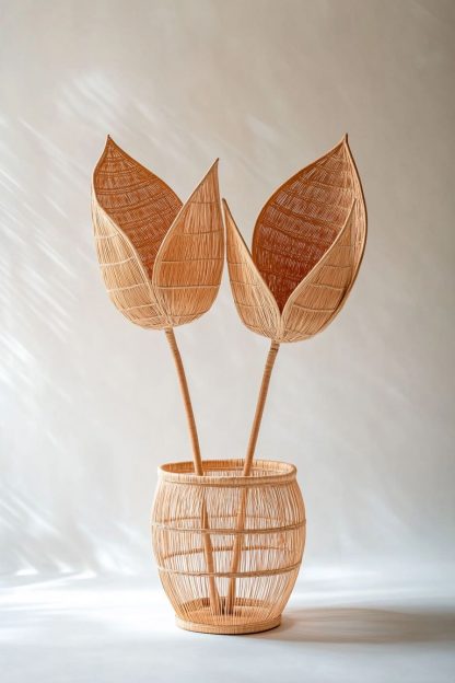 Simple style living room dining table decoration, ironwork leaf real vase decoration, hand-woven creative rattan vase - Image 3