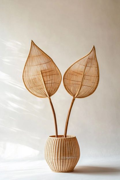 Simple style living room dining table decoration, ironwork leaf real vase decoration, hand-woven creative rattan vase - Image 2