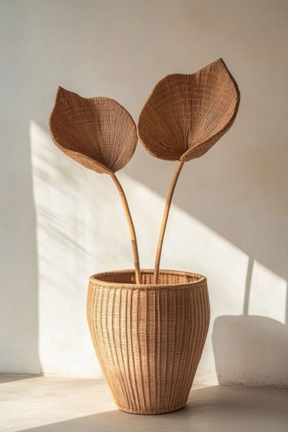The indoor wicker leaf decoration with Nordic-style real flowers is used for the living room table decoration - Image 5