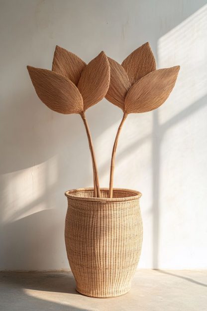 The indoor wicker leaf decoration with Nordic-style real flowers is used for the living room table decoration