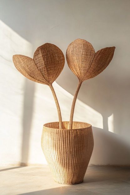 The indoor wicker leaf decoration with Nordic-style real flowers is used for the living room table decoration - Image 3