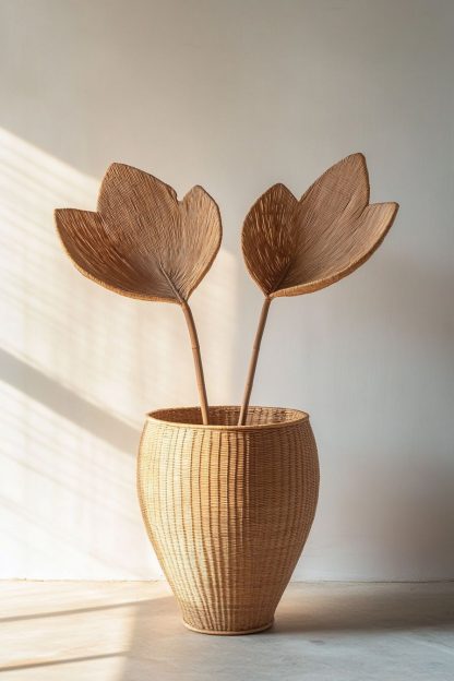 The indoor wicker leaf decoration with Nordic-style real flowers is used for the living room table decoration - Image 2