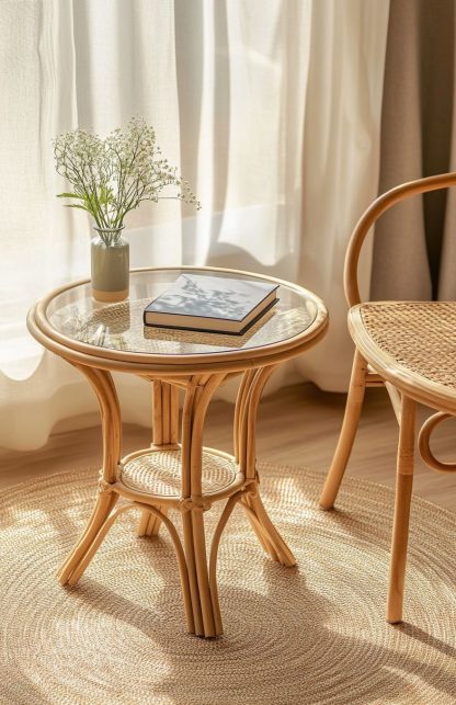 Wicker round table, bay window balcony, low coffee table, handcrafted bamboo face, small apartment side table, picnic outdoor round table - Image 9
