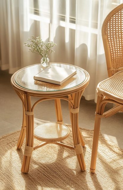 Wicker round table, bay window balcony, low coffee table, handcrafted bamboo face, small apartment side table, picnic outdoor round table - Image 8