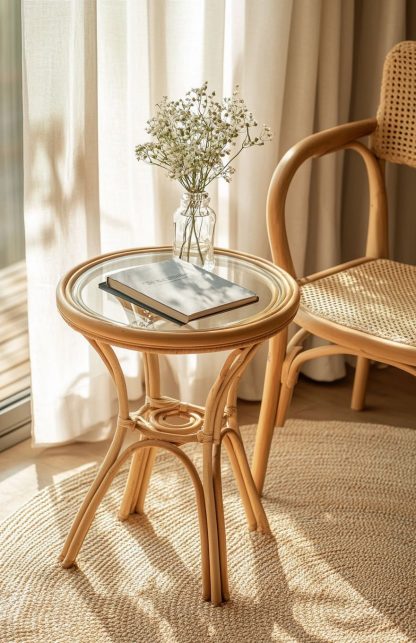 Wicker round table, bay window balcony, low coffee table, handcrafted bamboo face, small apartment side table, picnic outdoor round table - Image 7