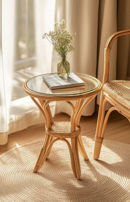 Wicker round table, bay window balcony, low coffee table, handcrafted bamboo face, small apartment side table, picnic outdoor round table - Image 6