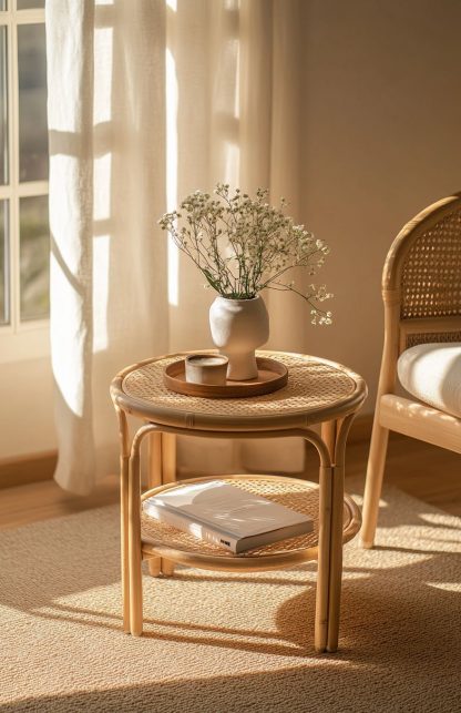 Wicker small coffee table, creative small side table for the living room, snack and fruit plate, small table, ins picnic round table - Image 9