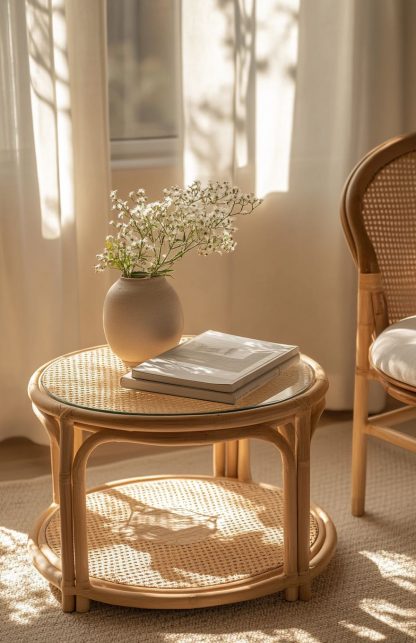Wicker small coffee table, creative small side table for the living room, snack and fruit plate, small table, ins picnic round table - Image 8