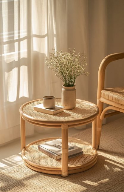 Wicker small coffee table, creative small side table for the living room, snack and fruit plate, small table, ins picnic round table - Image 7