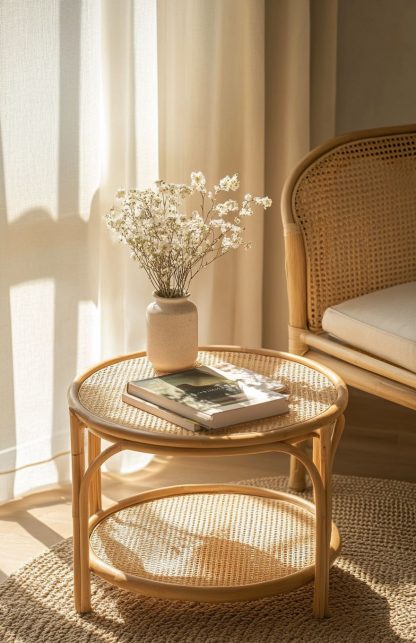 A small coffee table made of rattan in Vietnam, a creative small side table for the living room, a snack and fruit plate, and a small table - Image 6