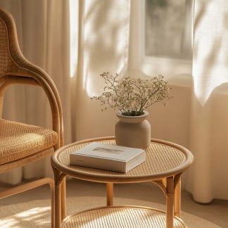 European-style rattan woven glass storage rack, household coffee table, round table, bamboo and rattan craftsmanship
