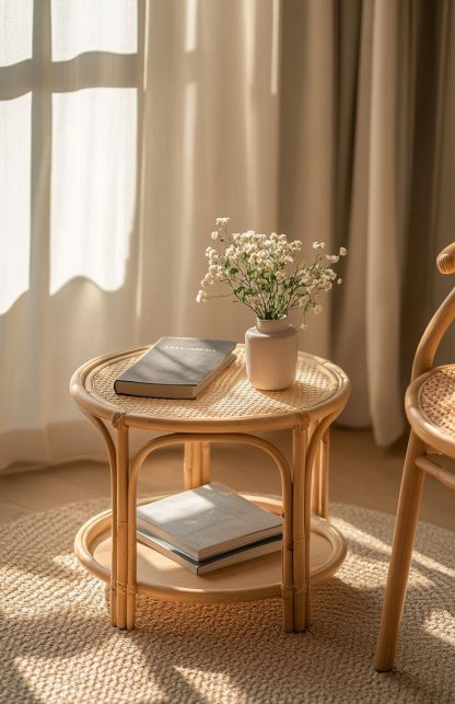 European-style rattan woven glass storage rack, household coffee table, round table, bamboo and rattan craftsmanship - Image 4