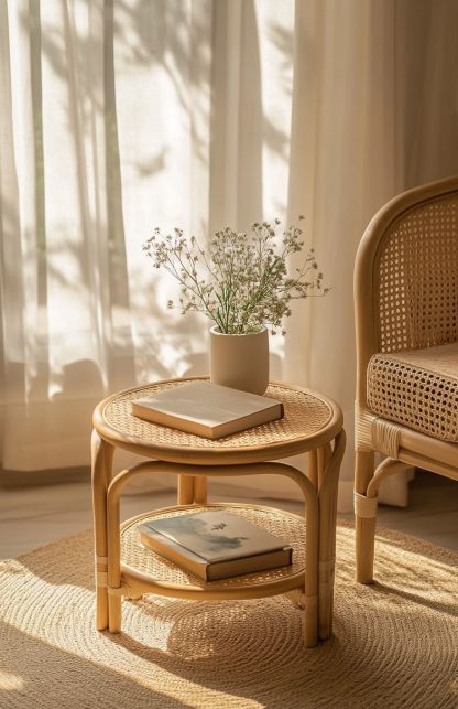 European-style rattan woven glass storage rack, household coffee table, round table, bamboo and rattan craftsmanship - Image 3