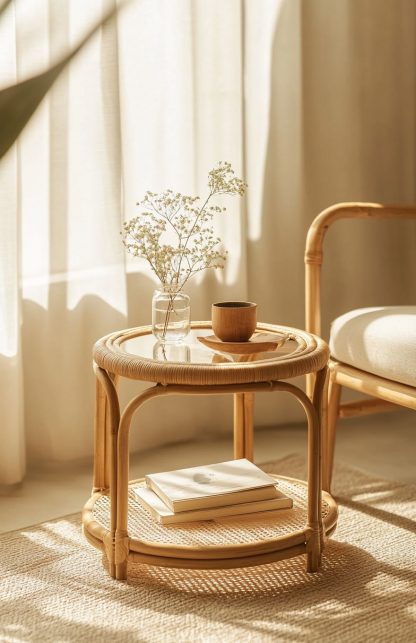 Wicker small coffee table, creative small side table for the living room, snack and fruit plate, small table, ins picnic round table - Image 4