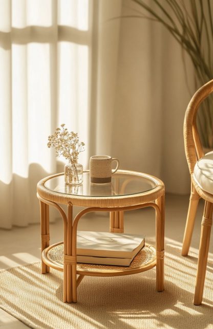 Wicker small coffee table, creative small side table for the living room, snack and fruit plate, small table, ins picnic round table - Image 3