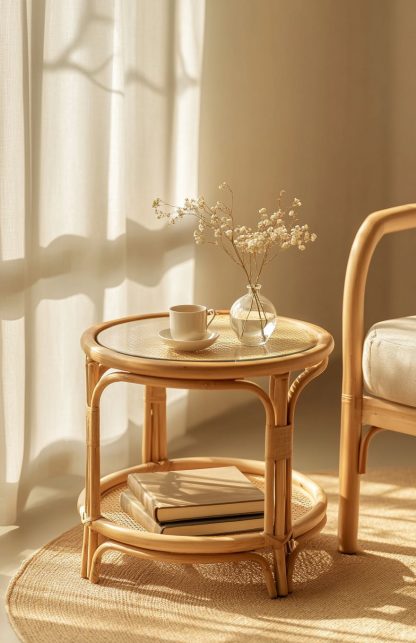 Wicker small coffee table, creative small side table for the living room, snack and fruit plate, small table, ins picnic round table - Image 2