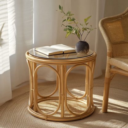 Home coffee table, simple glass craftsmanship, European retro rattan weaving, folk custom splicing shelf - Image 4