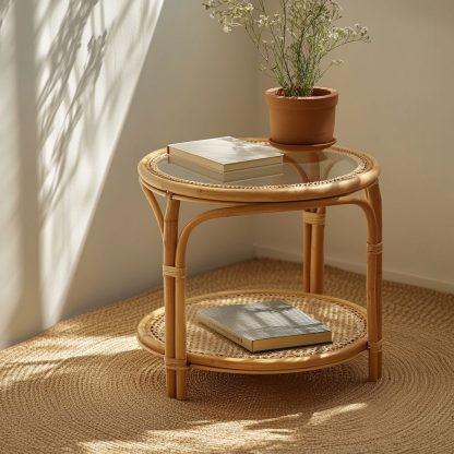 Vietnamese wicker coffee table, creative small side table for the living room, snack and fruit plate, small table, ins picnic round table - Image 4