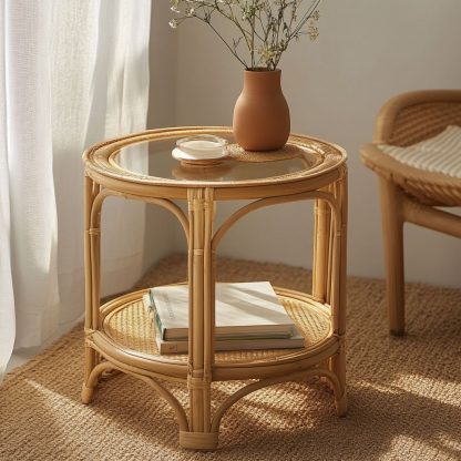 Balcony rattan Nordic coffee table, bamboo and rattan craft, rattan craft Japanese and European coffee table - Image 2