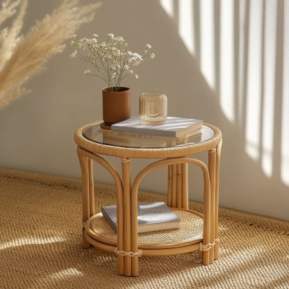 Vietnamese wicker coffee table, creative small side table for the living room, snack and fruit plate, small table, ins picnic round table - Image 2