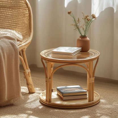 Balcony rattan Nordic coffee table, bamboo and rattan craft, rattan craft Japanese and European coffee table - Image 9