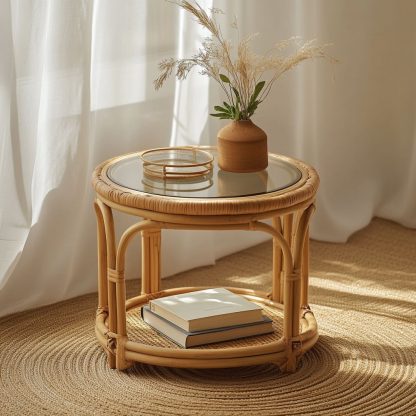 Balcony rattan Nordic coffee table, bamboo and rattan craft, rattan craft Japanese and European coffee table - Image 8