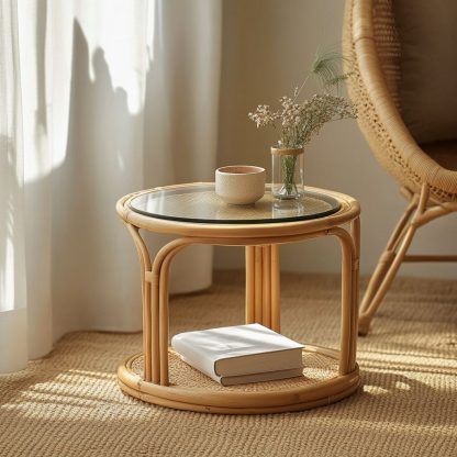 Balcony rattan Nordic coffee table, bamboo and rattan craft, rattan craft Japanese and European coffee table - Image 7