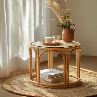 Balcony rattan Nordic coffee table, bamboo and rattan craft, rattan craft Japanese and European coffee table