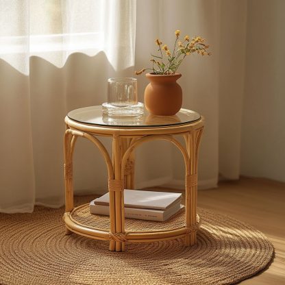 Balcony rattan Nordic coffee table, bamboo and rattan craft, rattan craft Japanese and European coffee table - Image 5