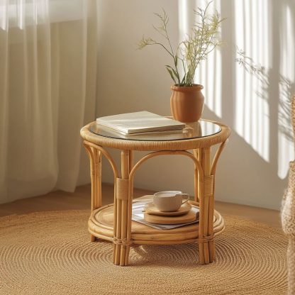 Balcony rattan Nordic coffee table, bamboo and rattan craft, rattan craft Japanese and European coffee table - Image 4
