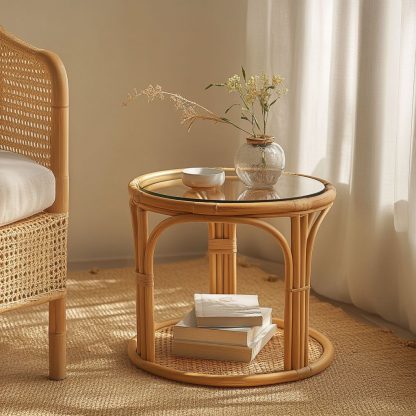 Vietnamese wicker coffee table, creative small side table for the living room, snack and fruit plate, small table, ins picnic round table - Image 9