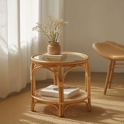 Balcony rattan Nordic coffee table, bamboo and rattan craft, rattan craft Japanese and European coffee table - Image 3