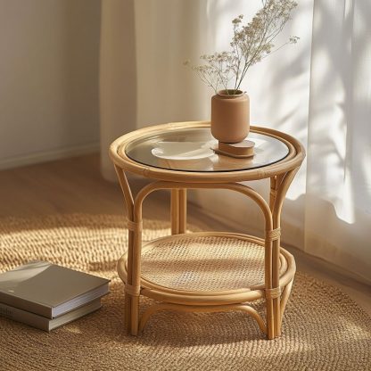 Vietnamese wicker coffee table, creative small side table for the living room, snack and fruit plate, small table, ins picnic round table - Image 8