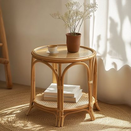 Vietnamese wicker coffee table, creative small side table for the living room, snack and fruit plate, small table, ins picnic round table - Image 7