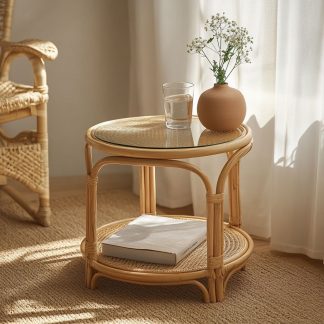 Vietnamese wicker coffee table, creative small side table for the living room, snack and fruit plate, small table, ins picnic round table