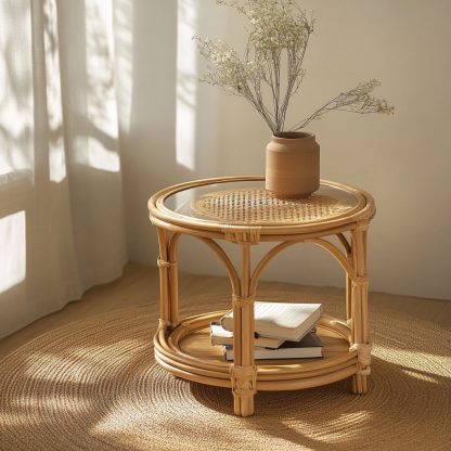 Vietnamese wicker coffee table, creative small side table for the living room, snack and fruit plate, small table, ins picnic round table - Image 5