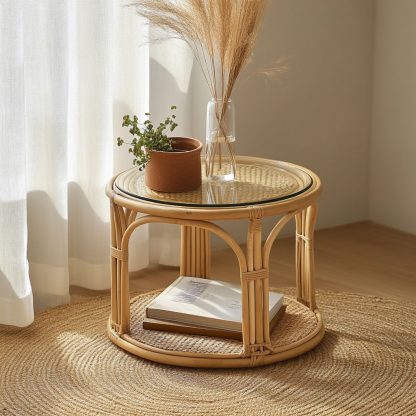 Wicker small coffee table, creative small side table for the living room, snack and fruit plate, small table, ins picnic round table - Image 9
