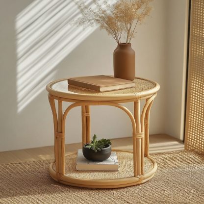 Wicker small coffee table, creative small side table for the living room, snack and fruit plate, small table, ins picnic round table - Image 8