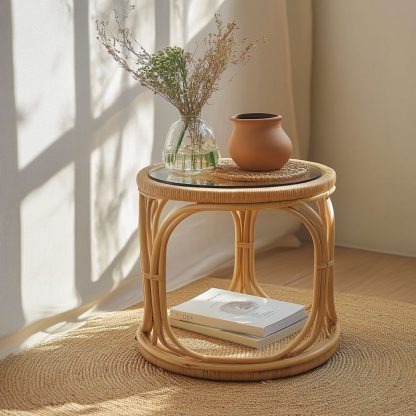 Wicker small coffee table, creative small side table for the living room, snack and fruit plate, small table, ins picnic round table - Image 7