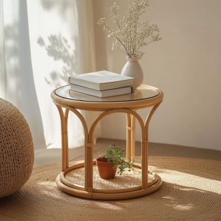 Wicker small coffee table, creative small side table for the living room, snack and fruit plate, small table, ins picnic round table