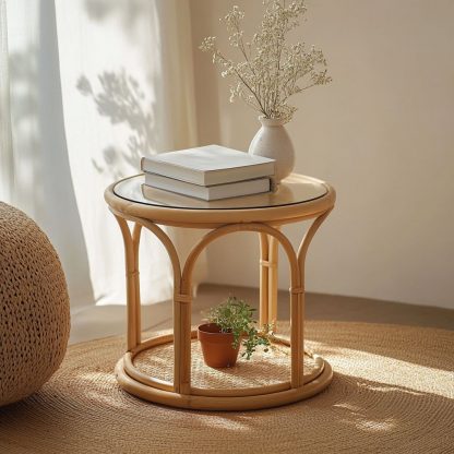 Wicker small coffee table, creative small side table for the living room, snack and fruit plate, small table, ins picnic round table