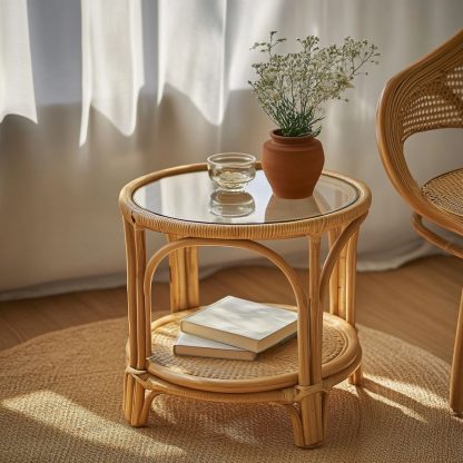 Wicker small coffee table, creative small side table for the living room, snack and fruit plate, small table, ins picnic round table - Image 9
