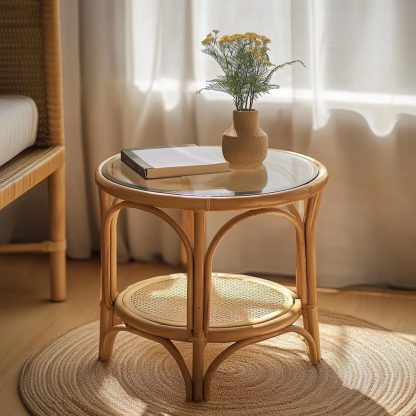 Wicker small coffee table, creative small side table for the living room, snack and fruit plate, small table, ins picnic round table - Image 8