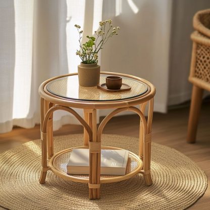 Wicker small coffee table, creative small side table for the living room, snack and fruit plate, small table, ins picnic round table - Image 7