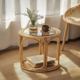 Wicker small coffee table, creative small side table for the living room, snack and fruit plate, small table, ins picnic round table