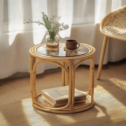 Wicker small coffee table, creative small side table for the living room, snack and fruit plate, small table, ins picnic round table