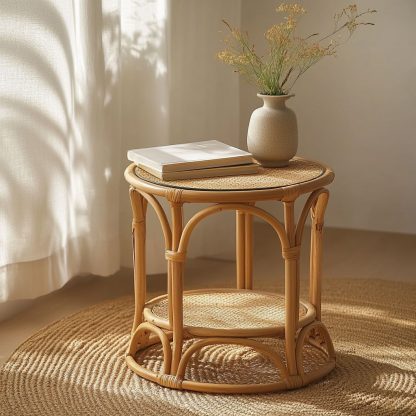 Bamboo and rattan craft, light luxury Japanese-style corner table, balcony coffee table, European-style movable dining table - Image 2