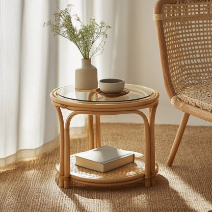 Bamboo and rattan craft, light luxury Japanese-style corner table, balcony coffee table, European-style movable dining table - Image 3